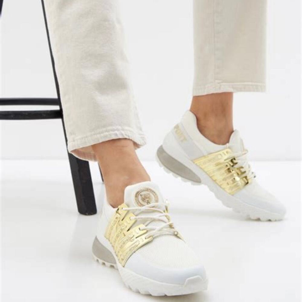 Plein Sport Gold Metallic Lace Up Shoes White Size 37/7